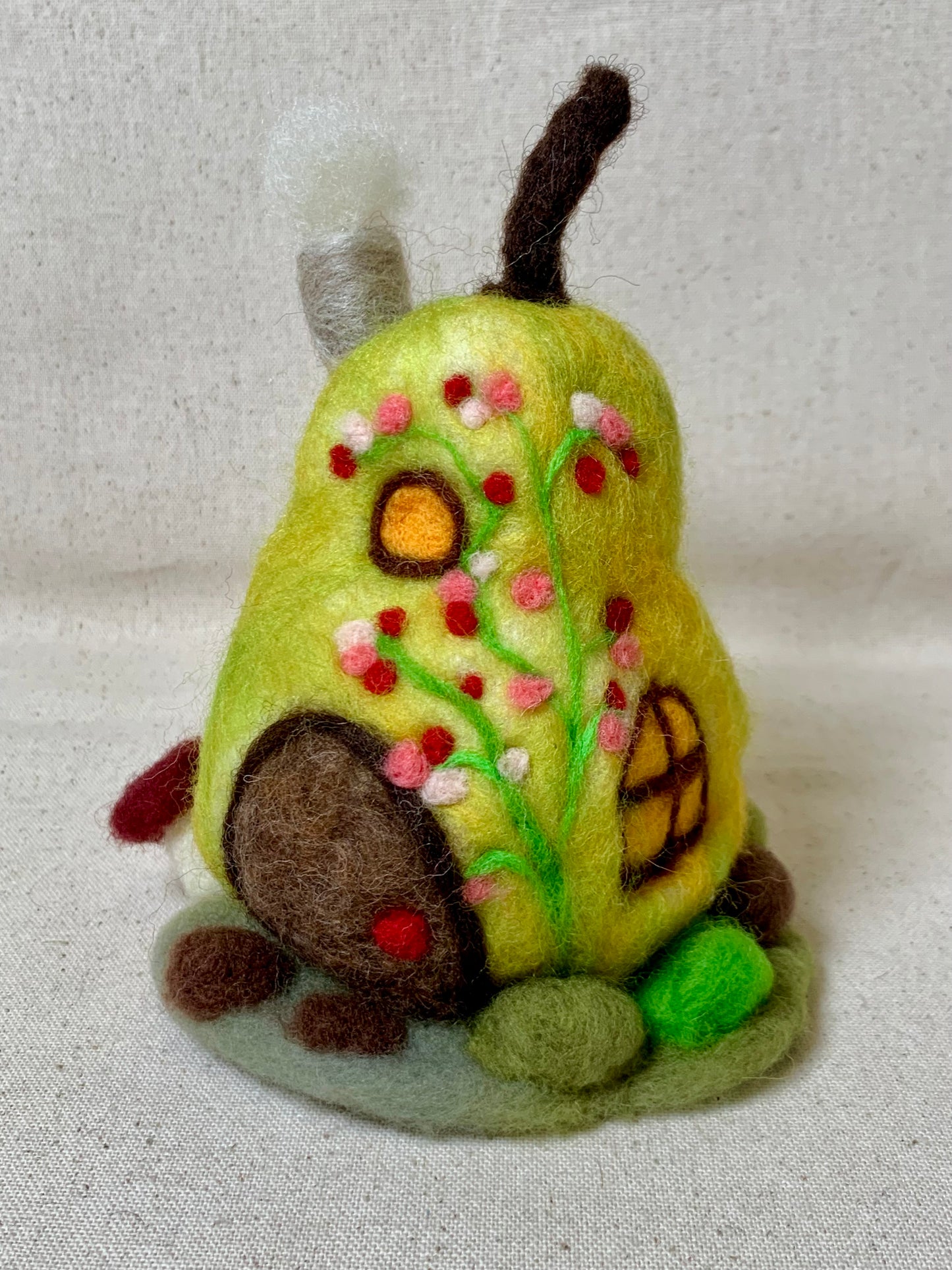 Needle Felt Pear Mouse House - Forest Decor – Handmade Woodland Waldorf Inspired Soft Sculpture
