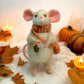 Needle-Felted Mouse Thanksgiving – Handmade Natural Fiber Art Doll | Whimsical Woodland Decor