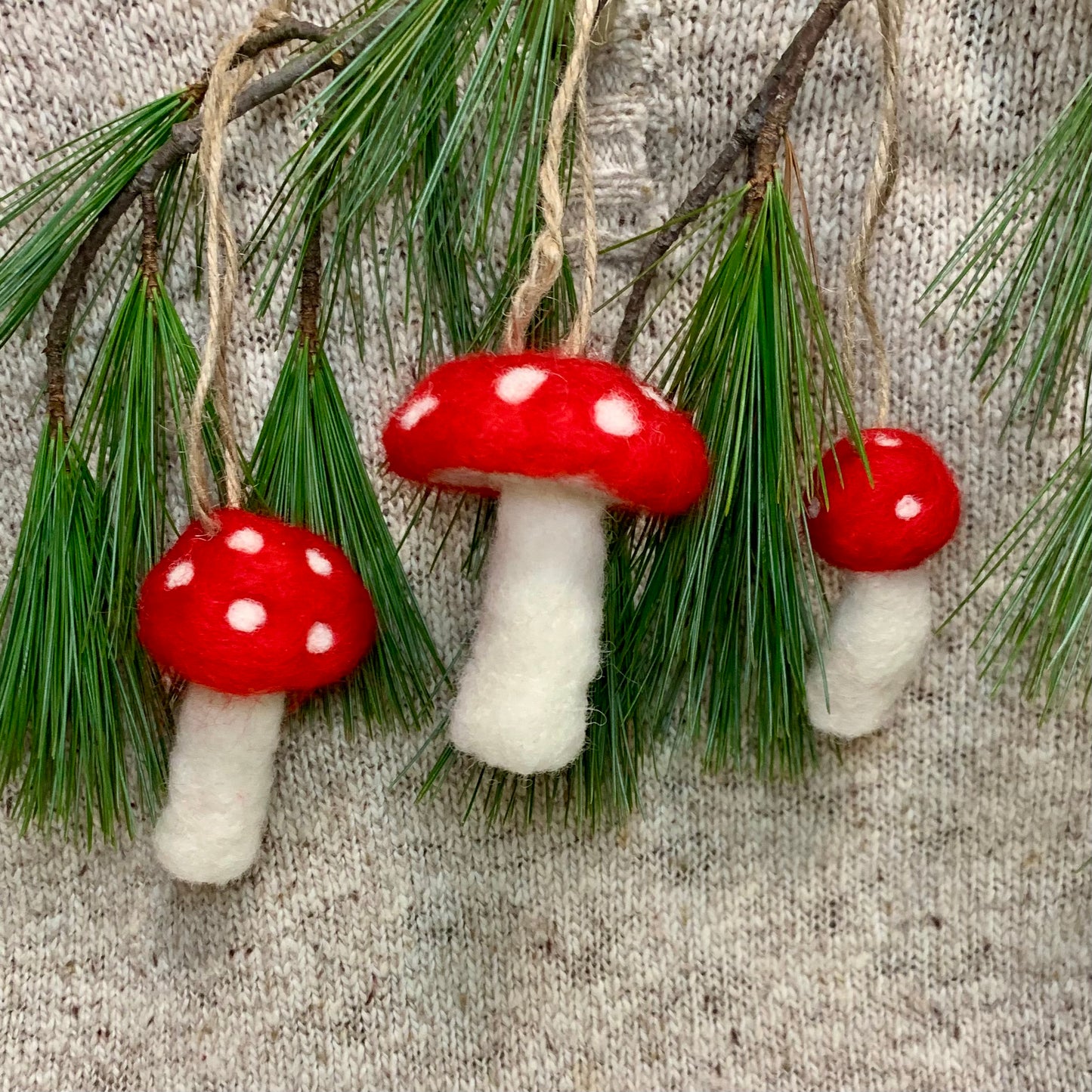 Needle Felted Toadstool Mushrooms – Magical Fairy Decor, Whimsical Woodland Art, Handmade Cottagecore Gifts, Ornaments Set of 3 Mushroom