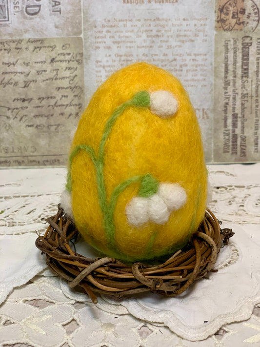 Handmade Wool Felt Yellow and Blue Floral Design Eggs for Easter | Felt Easter Ornaments | Easter Egg Hunt | Easter Decorations