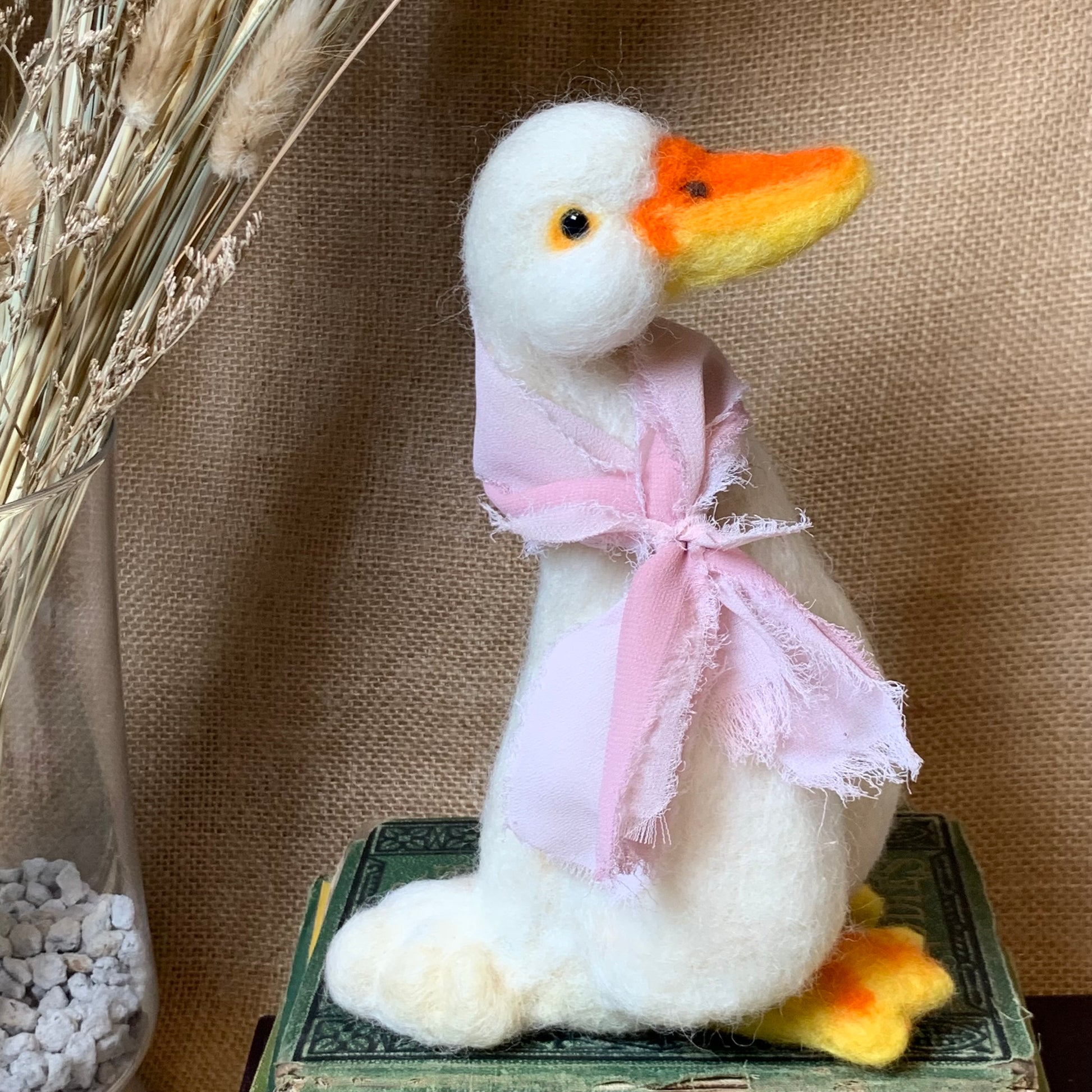 Needle felted goose collectible made of natural wool
Whimsical handmade goose ornament Fox Hollow Friends