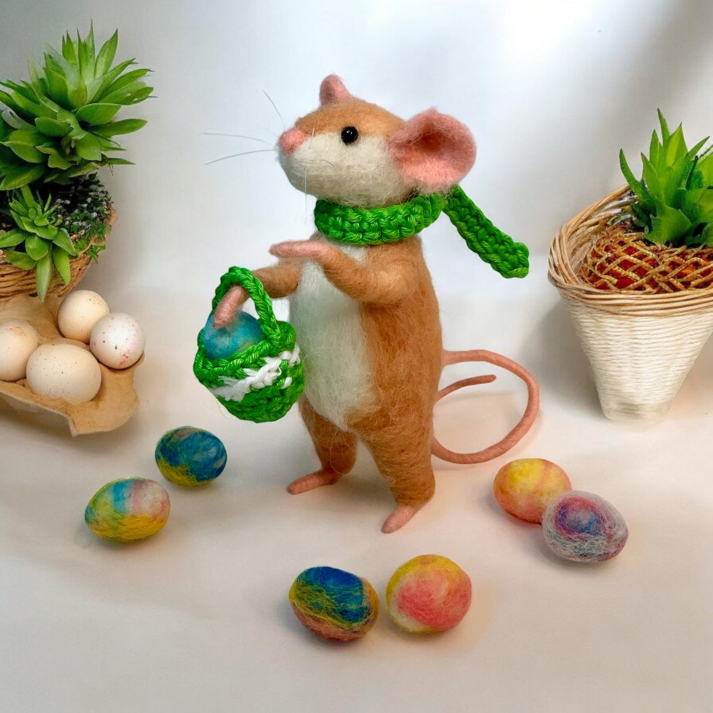 Needle-Felted Pip the Mouse – Handmade Easter Decoration | Natural Fiber Art Doll