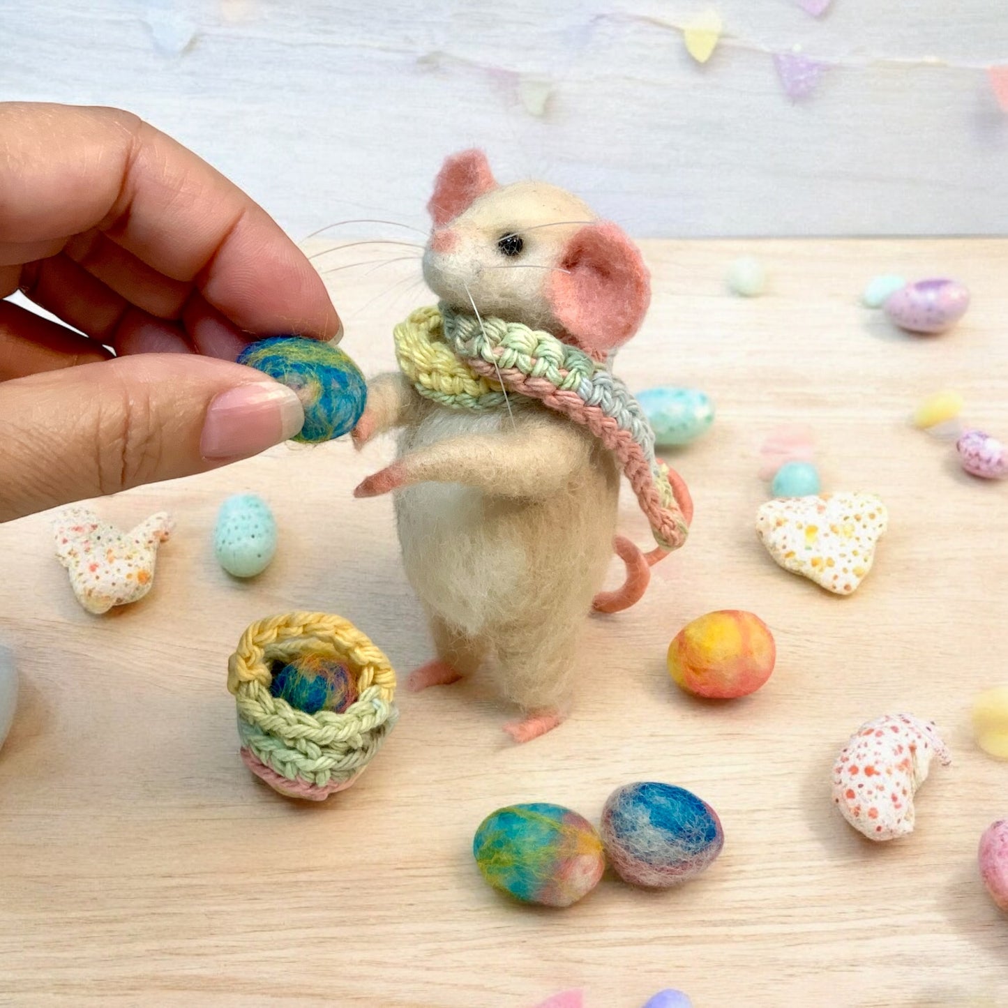 Needle-Felted Pip the Mouse – Handmade Easter Decoration | Natural Fiber Art Doll