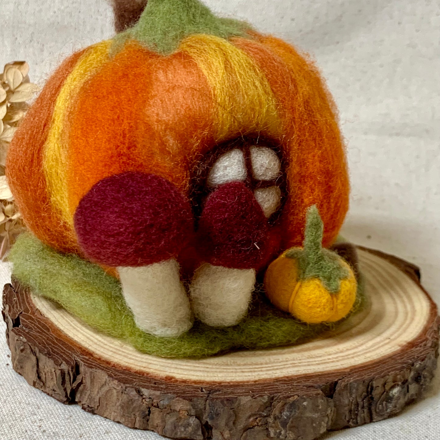 Needle Felt Pumpkin Fairy House - Forest Decor – Handmade Woodland Waldorf Inspired Soft Sculpture