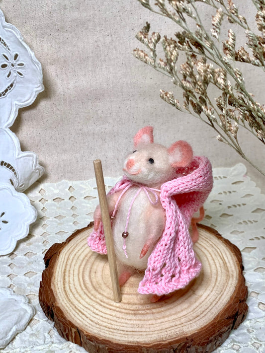 needle felted pink mouse