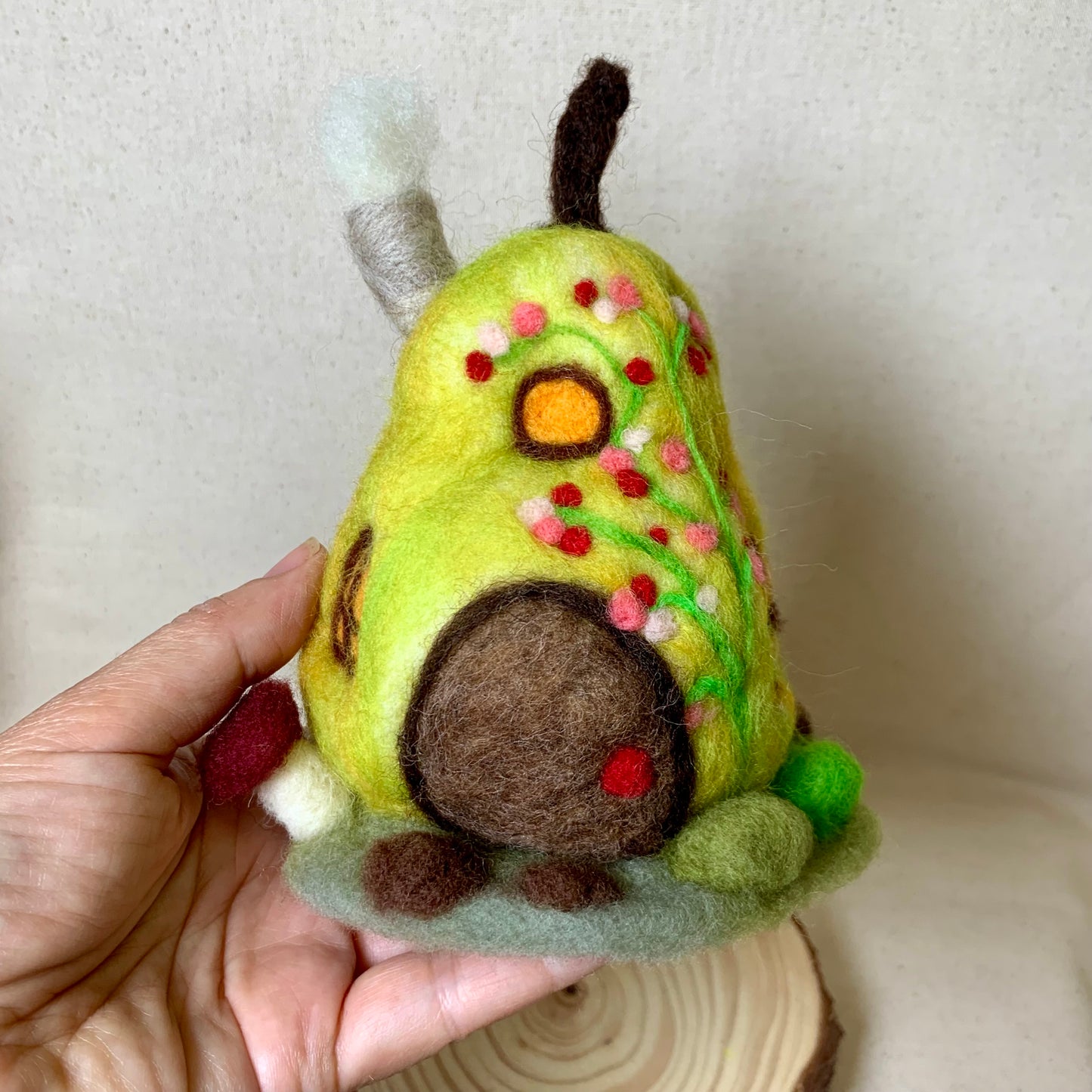 Needle Felt Pear Mouse House - Forest Decor – Handmade Woodland Waldorf Inspired Soft Sculpture
