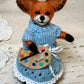 Needle Felted Fox Artist – Tessa in Blue Knit Dress | Handmade Wool Animal Figurine | Miniature Woodland Art Doll | Fox Gift