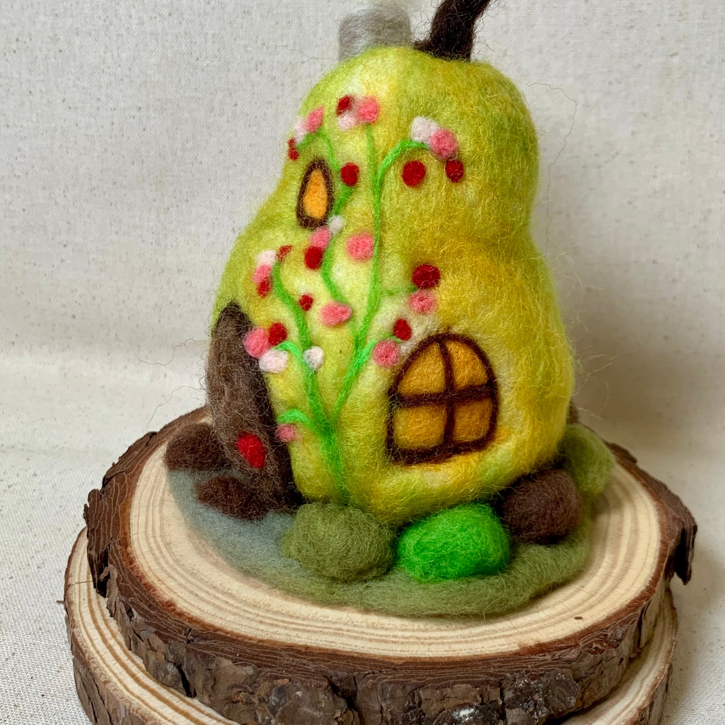 Needle Felt Pear Mouse House - Forest Decor – Handmade Woodland Waldorf Inspired Soft Sculpture