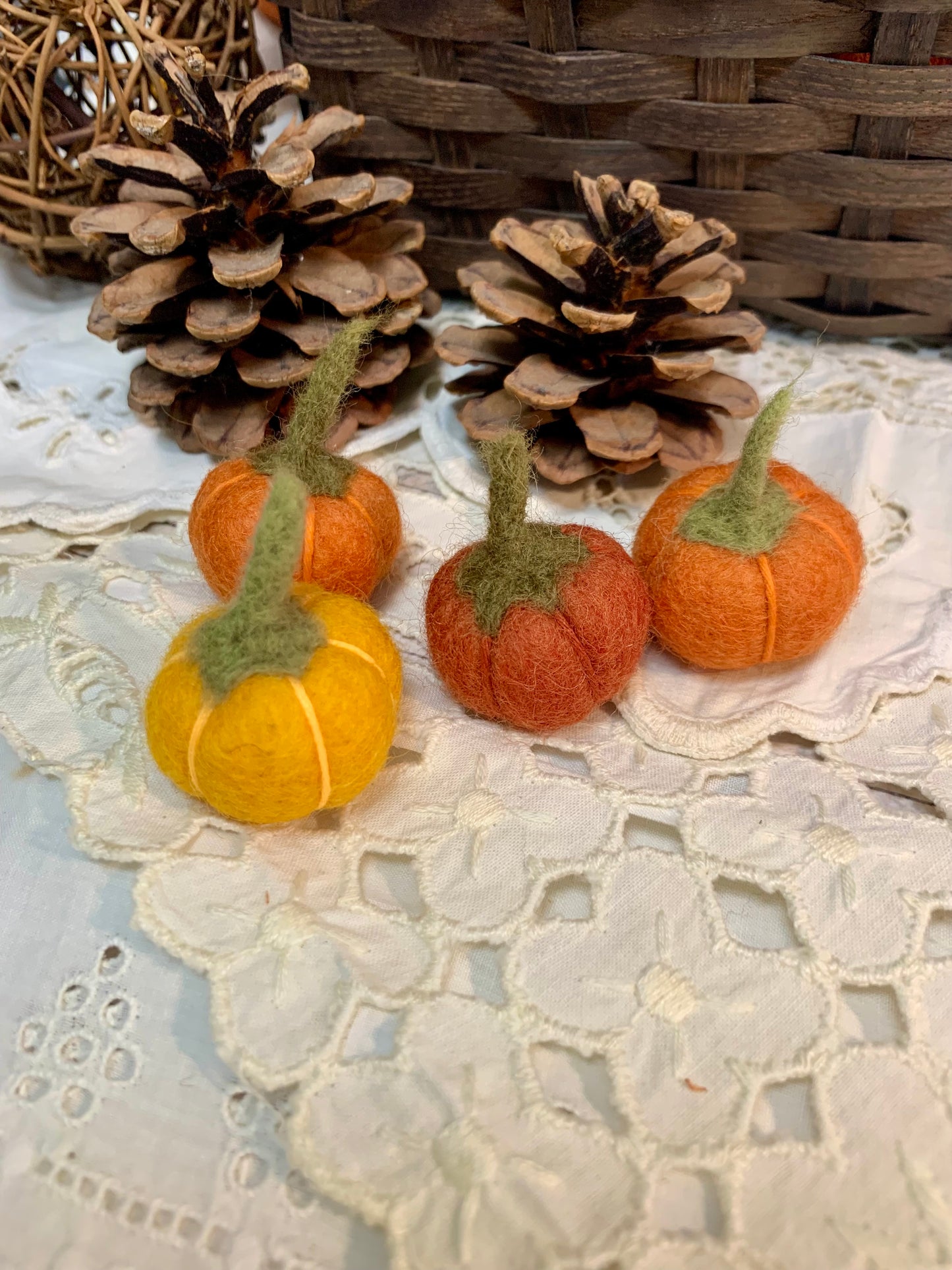 Small Felt Pumpkins Halloween Mini Decor | Dollhouse Autumn Miniatures DIY Craft Bowl Filler Pack of 4 Pumpkins | Fall Party Decoration