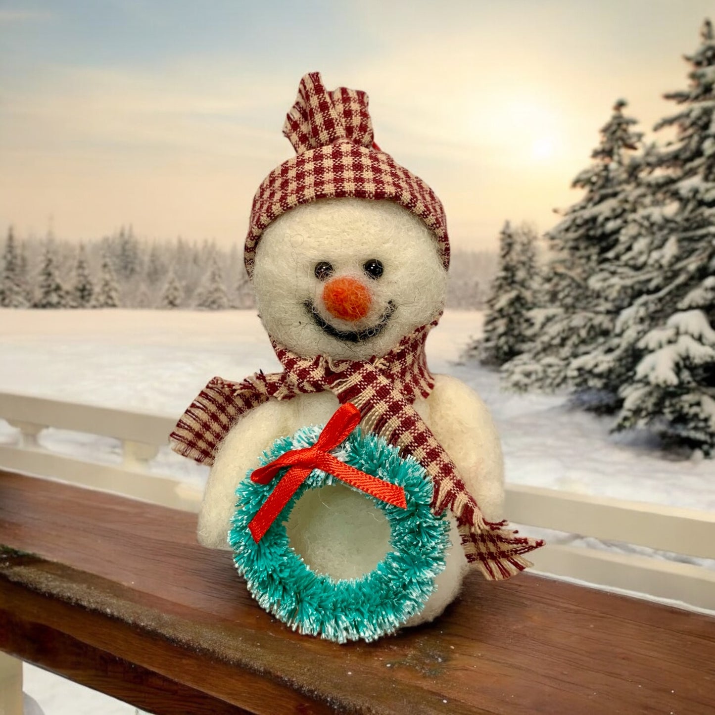 Christmas Felted Snowman - Handmade Toy with Winter Bell, Festive Decoration or Collectible Gift