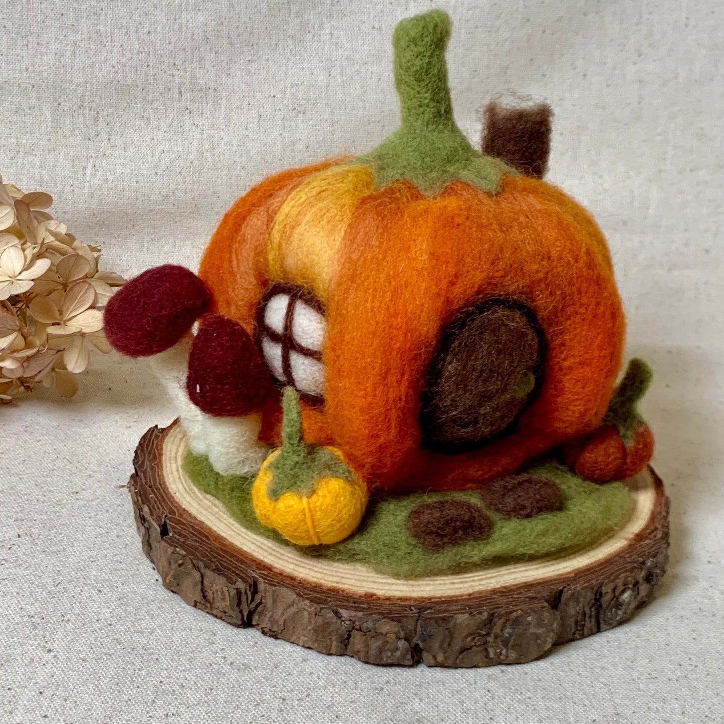 Needle Felt Pumpkin Fairy House - Forest Decor – Handmade Woodland Waldorf Inspired Soft Sculpture