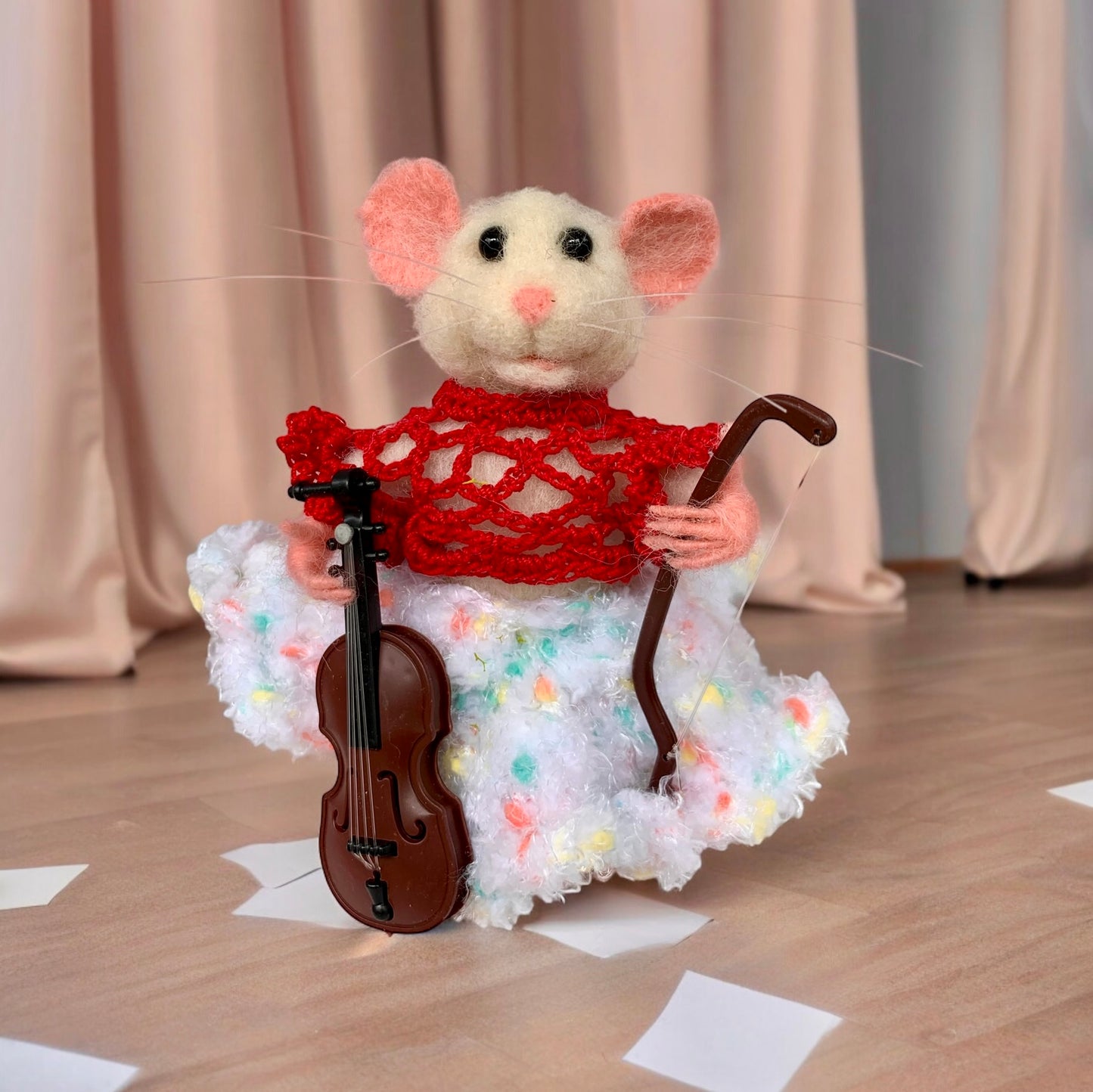 Gloria the Mouse, natural fiber friend, felt mouse, OOAK Art Doll