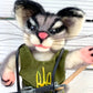 Javelina the Cat, Ukrainian Soldier, natural fiber friend, felted cat art doll, OOAK