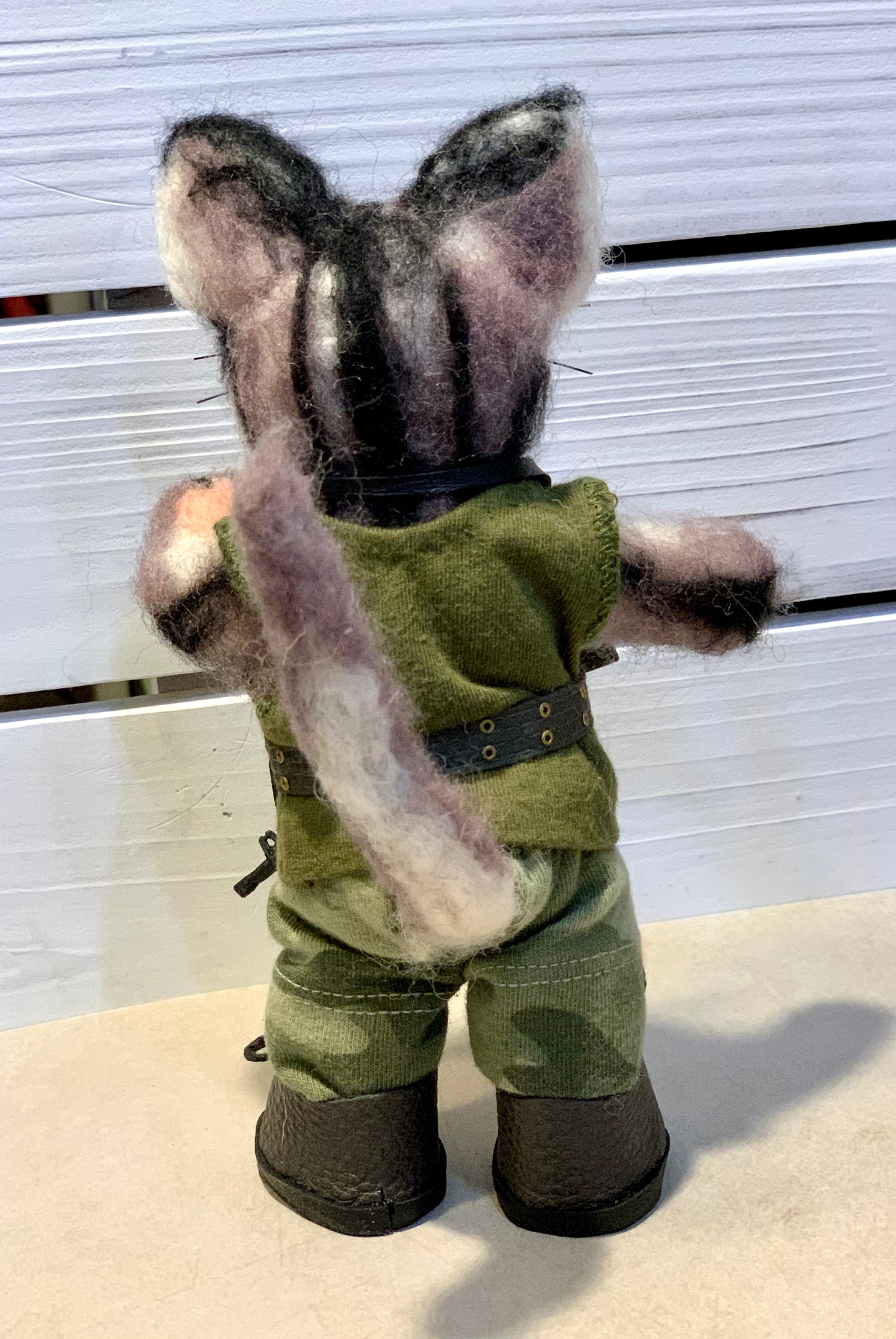 Javelina the Cat, Ukrainian Soldier, natural fiber friend, felted cat art doll, OOAK