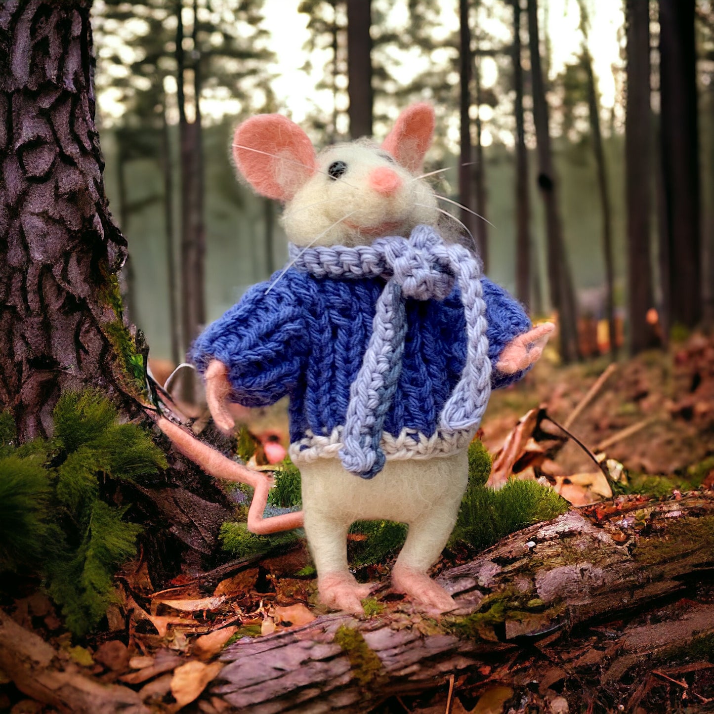 Christian the Mouse, natural fiber friend, felt mouse, OOAK Art Doll