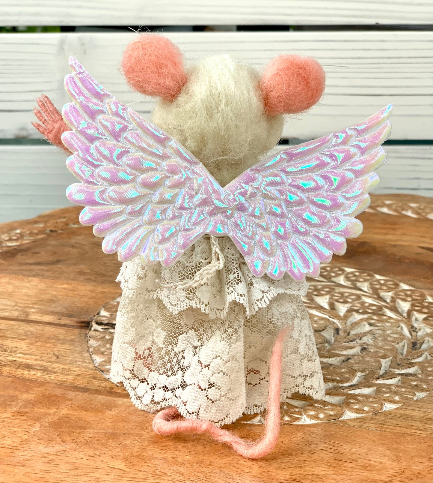 Handcrafted felted mouse angel toy by Fox Hollow Friends – woodland creature gift 