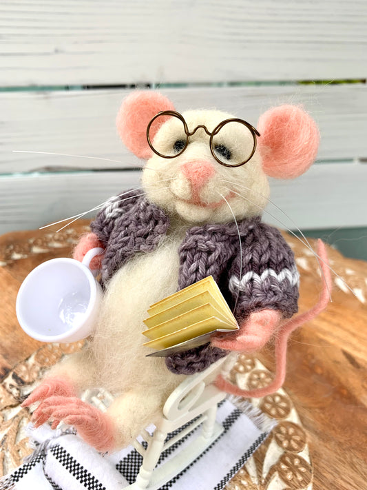 Edward the Elder Mouse, natural fiber friend, felt mouse, OOAK Art Doll