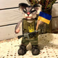 Javelina the Cat, Ukrainian Soldier, natural fiber friend, felted cat art doll, OOAK