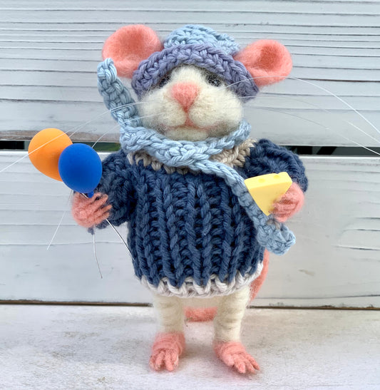 Topo Adagio Mouse, natural fiber friend, felt mouse, OOAK Art Doll