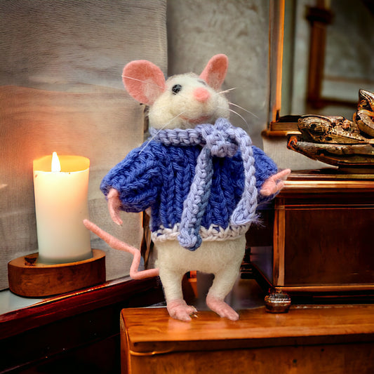 Christian the Mouse, natural fiber friend, felt mouse, OOAK Art Doll