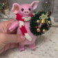 Needle Felted Pig | Handmade Wool Piggy Toy | Cute Farm Animal Figurine | Pig Lovers Gift | Rustic Home Decor Christmas Ornament with Wreath