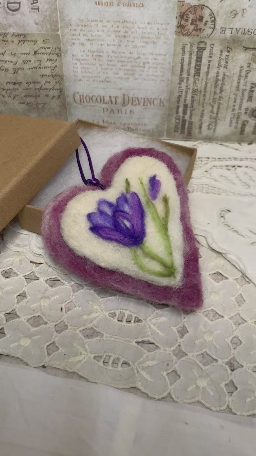 Handmade needle-felted wool heart