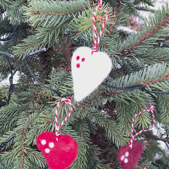 needle felted heart ornaments