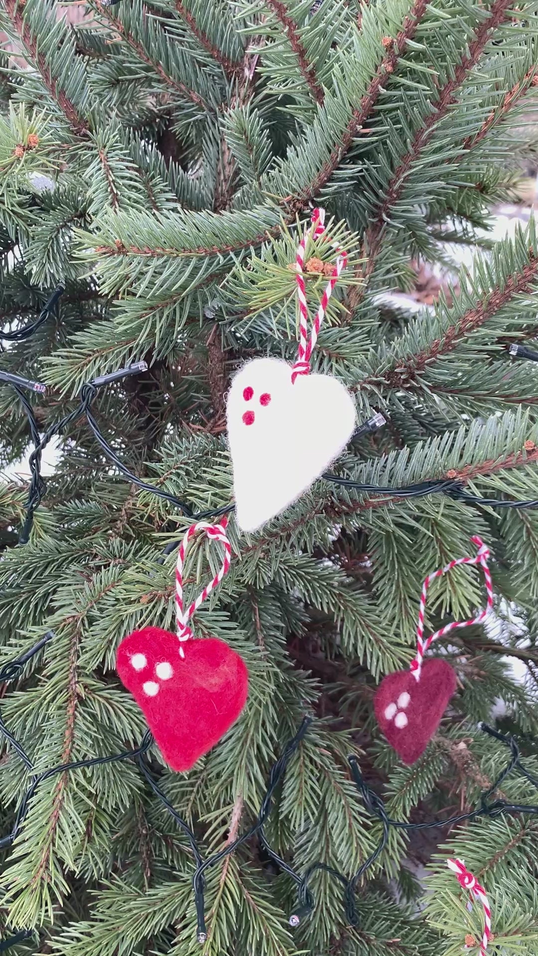 needle felted heart ornaments