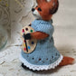 Needle Felted Fox Artist – Tessa in Blue Knit Dress | Handmade Wool Animal Figurine | Miniature Woodland Art Doll | Fox Gift