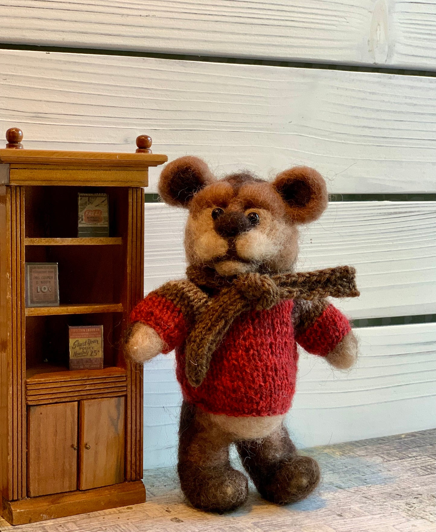 Barnabas the Bushcraft Bear, a natural fiber friend, felt animal, OOAK