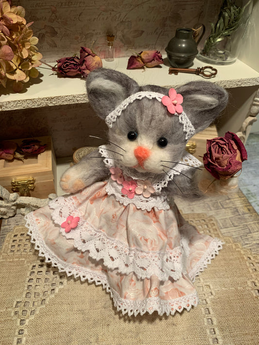 Felicia the Cat, a natural fiber friend, felt animal, OOAK