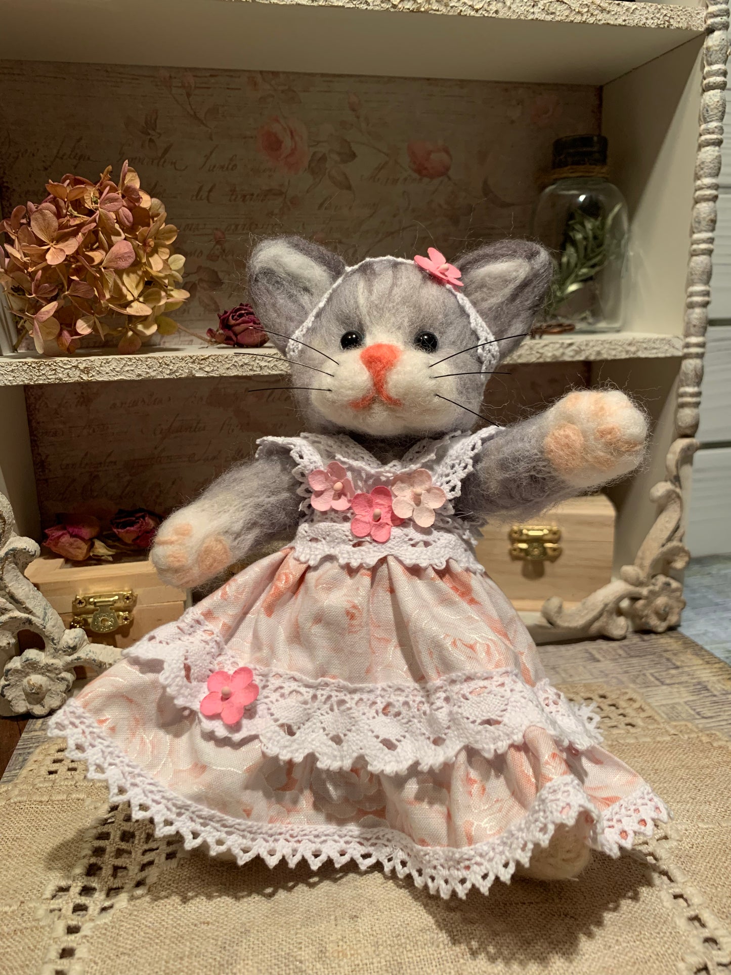 Felicia the Cat, a natural fiber friend, felt animal, OOAK