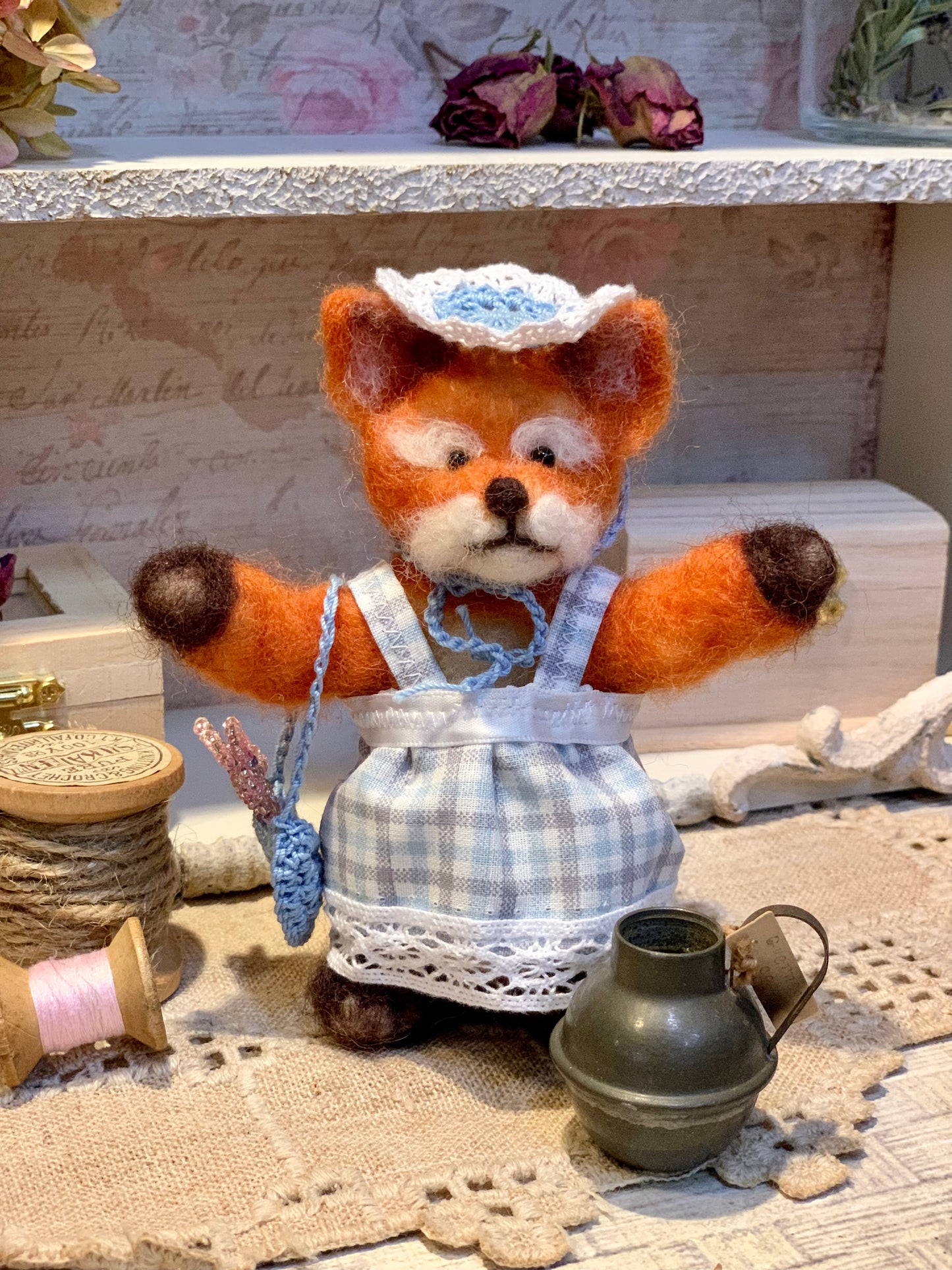 Mila the Fox, a natural fiber friend, felt animal, OOAK