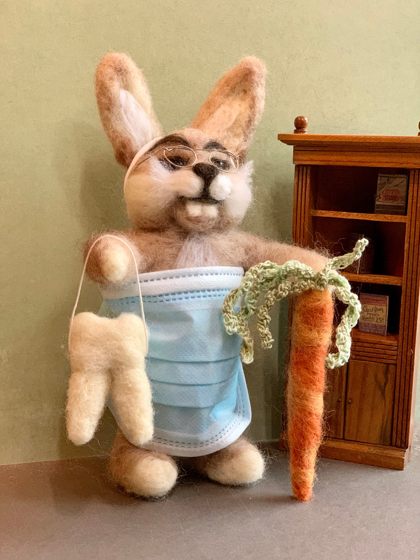 Dr Benjamin Cornelius, a natural fiber friend, felt animal, bunny rabbit OOAK