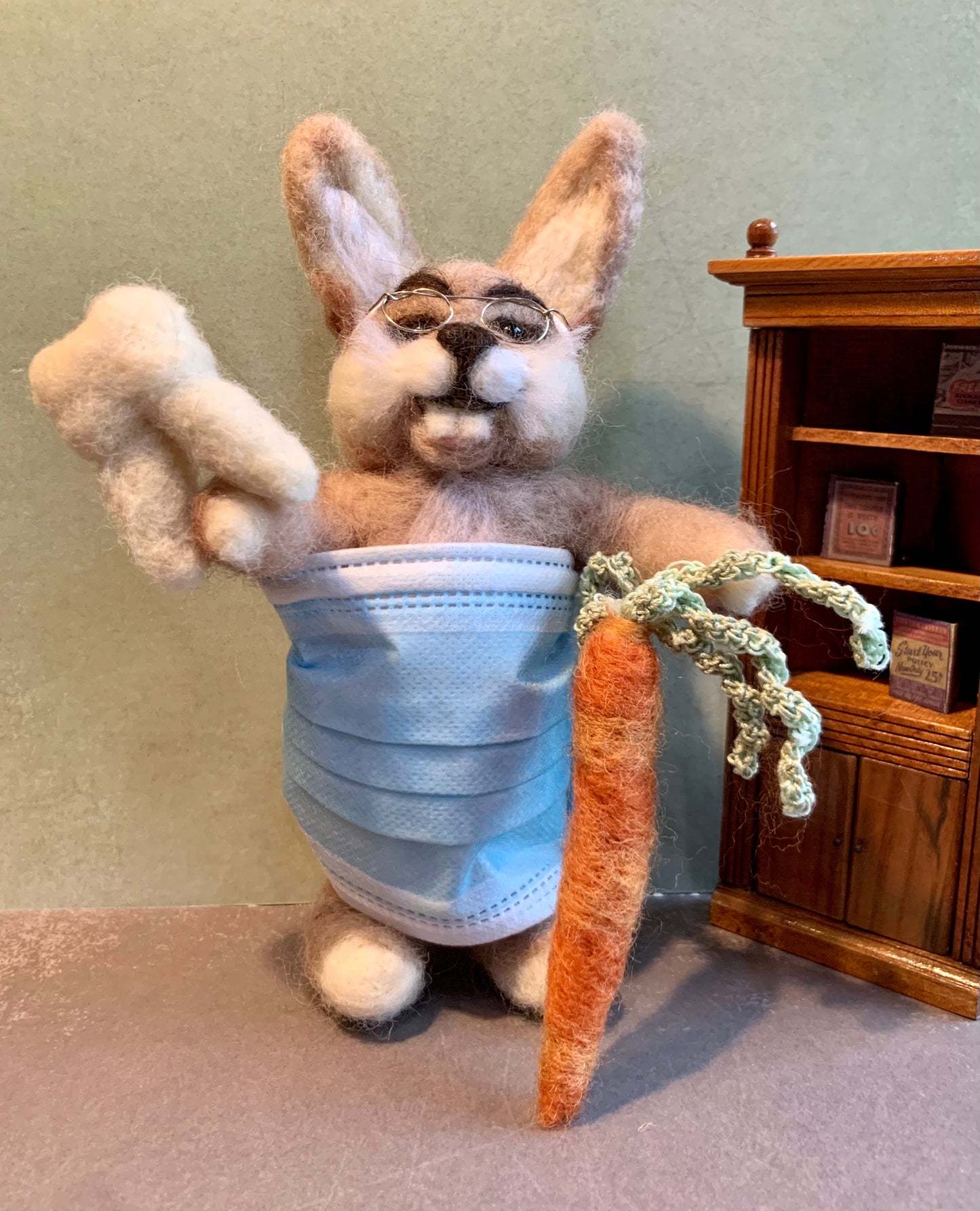 Dr Benjamin Cornelius, a natural fiber friend, felt animal, bunny rabbit OOAK