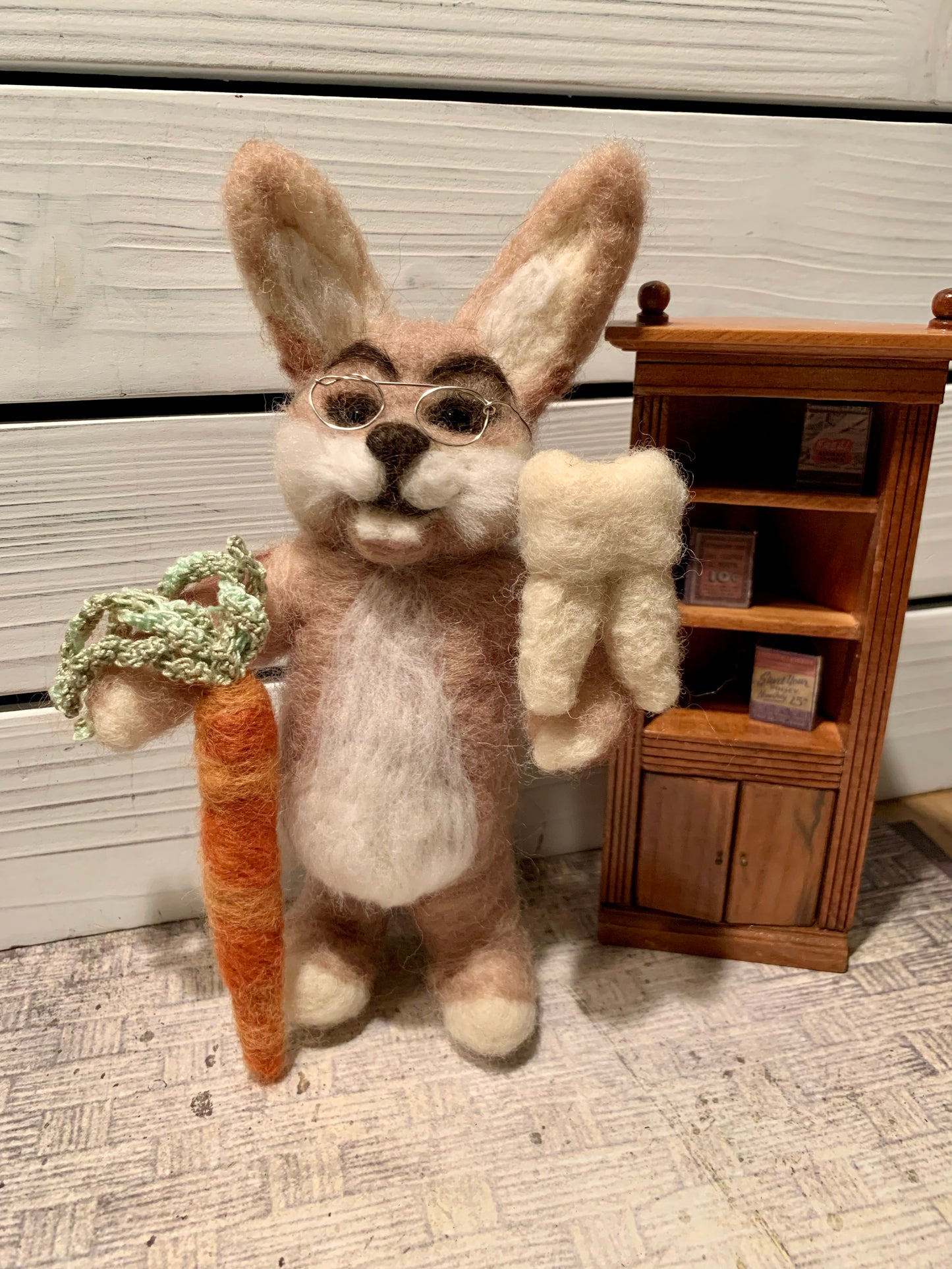 Dr Benjamin Cornelius, a natural fiber friend, felt animal, bunny rabbit OOAK