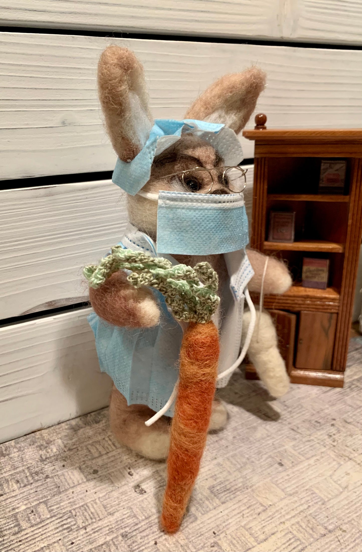 Dr Benjamin Cornelius, a natural fiber friend, felt animal, bunny rabbit OOAK