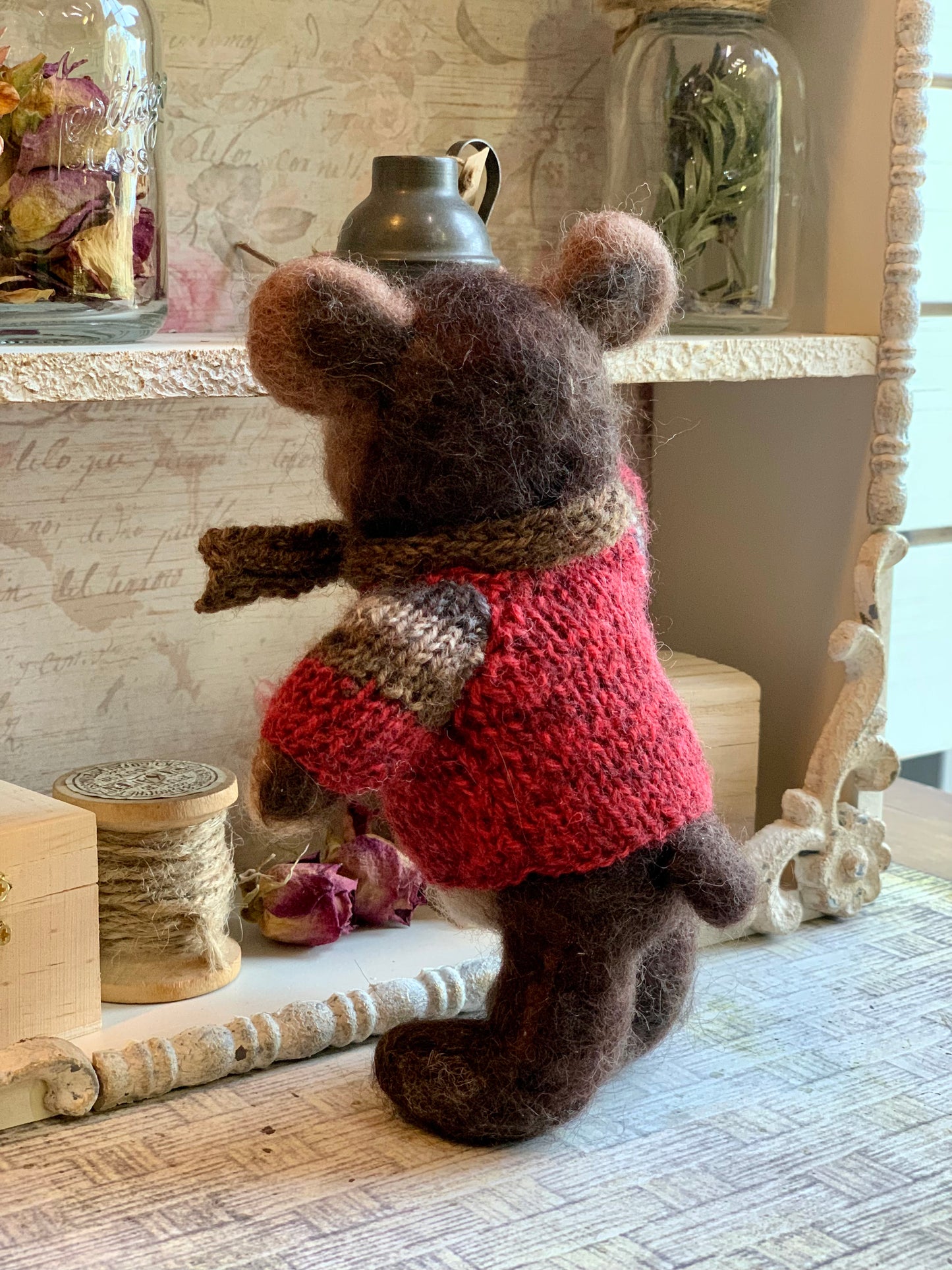 Barnabas the Bushcraft Bear, a natural fiber friend, felt animal, OOAK