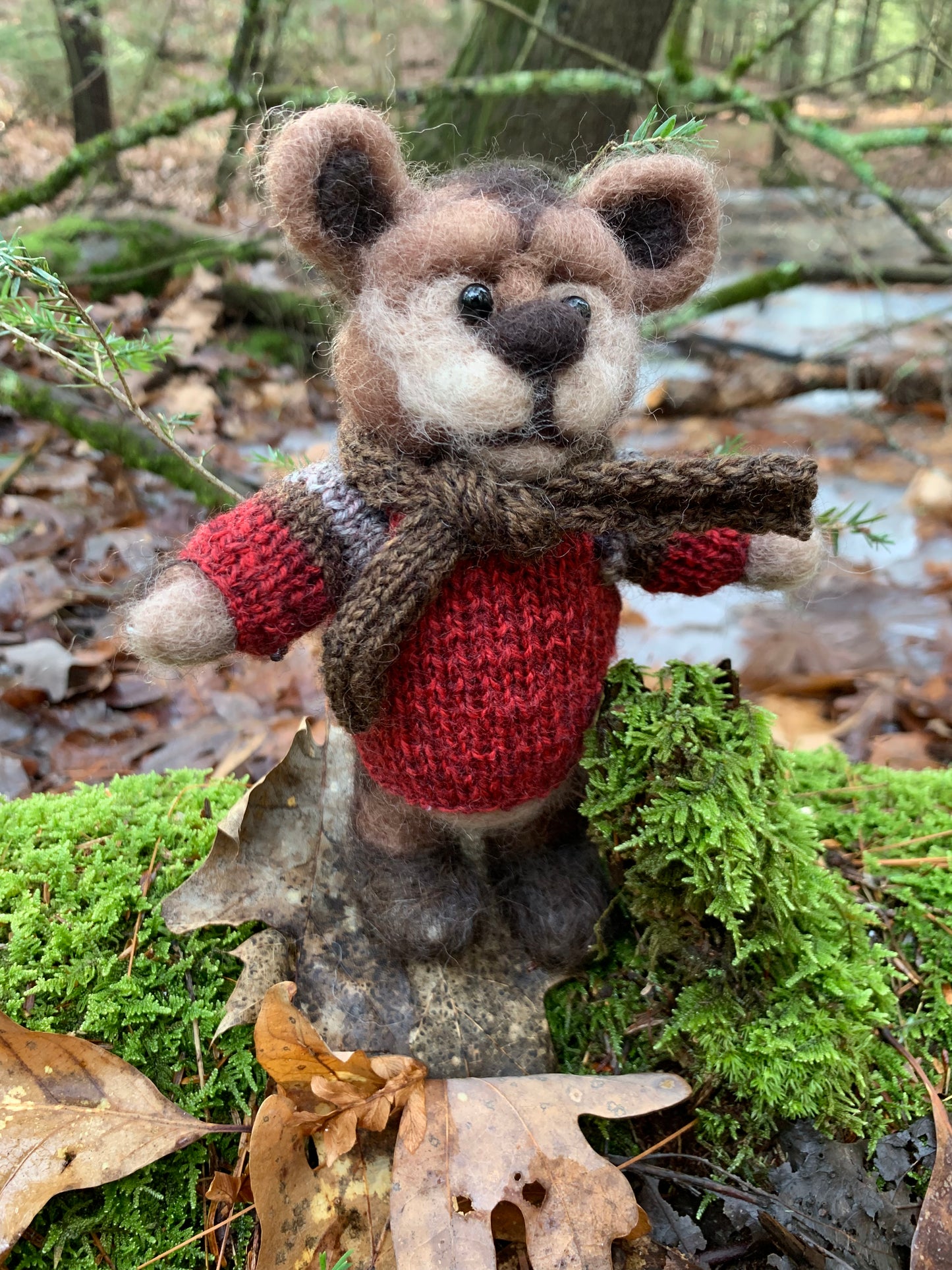 Barnabas the Bushcraft Bear, a natural fiber friend, felt animal, OOAK