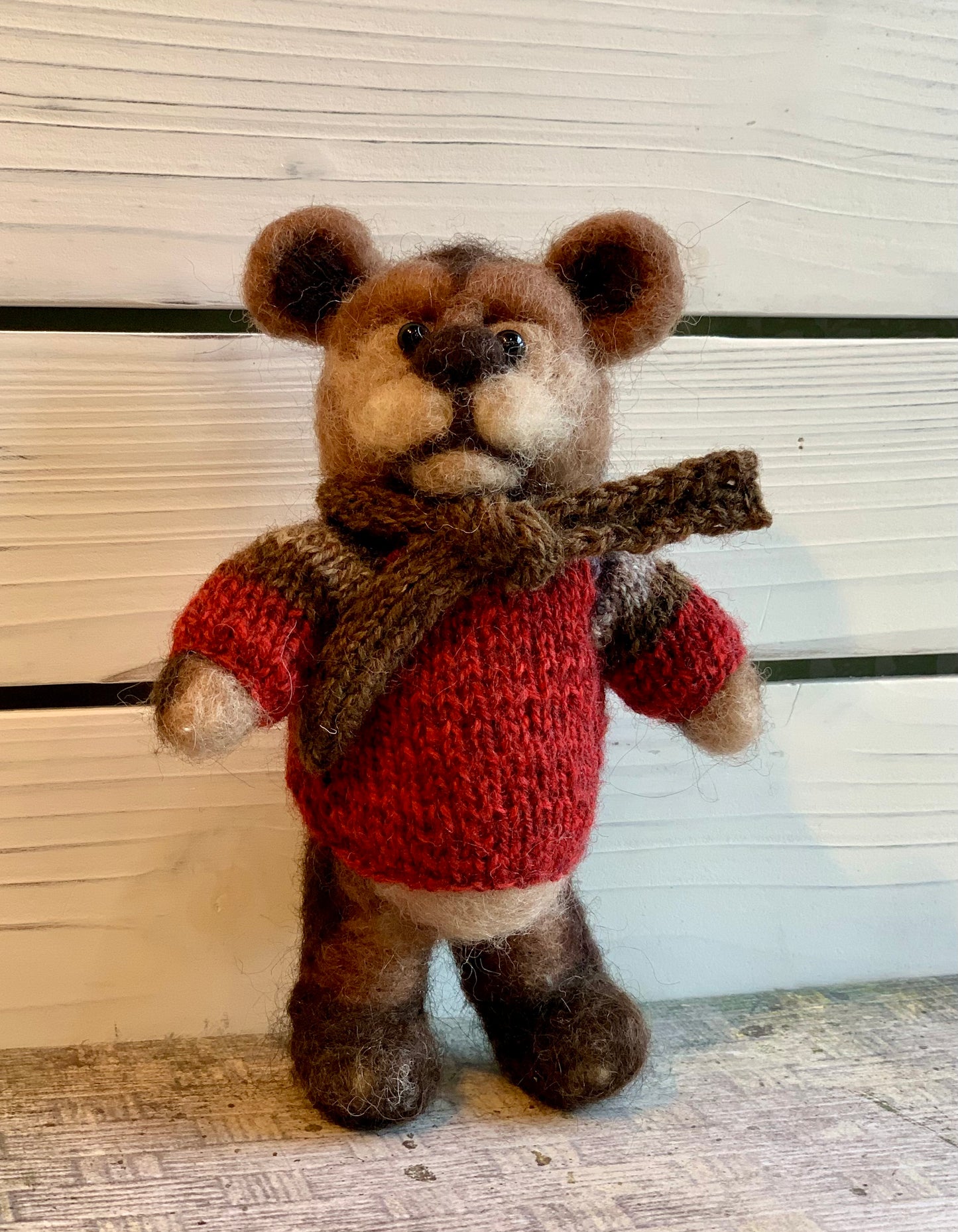 Barnabas the Bushcraft Bear, a natural fiber friend, felt animal, OOAK