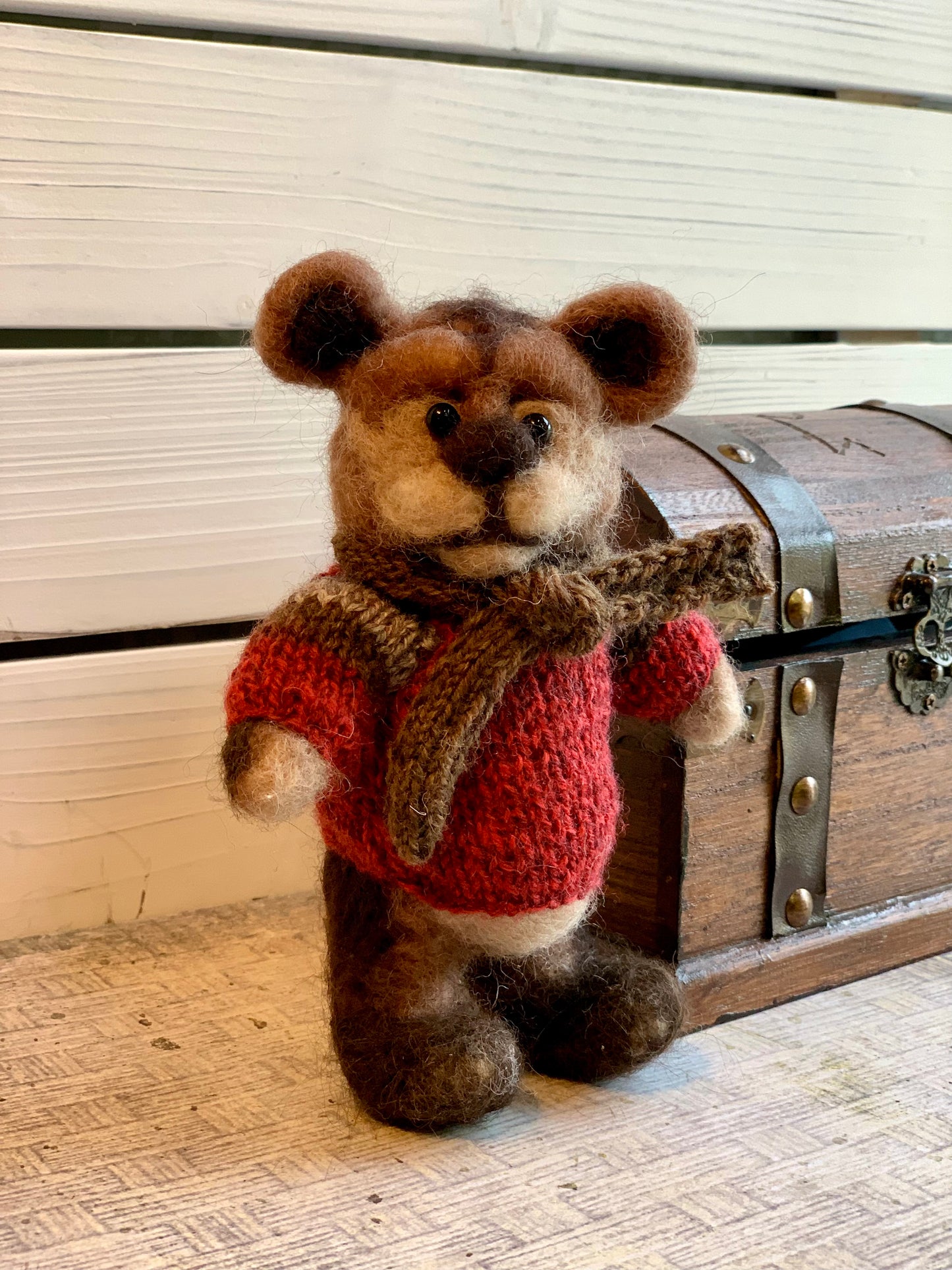 Barnabas the Bushcraft Bear, a natural fiber friend, felt animal, OOAK