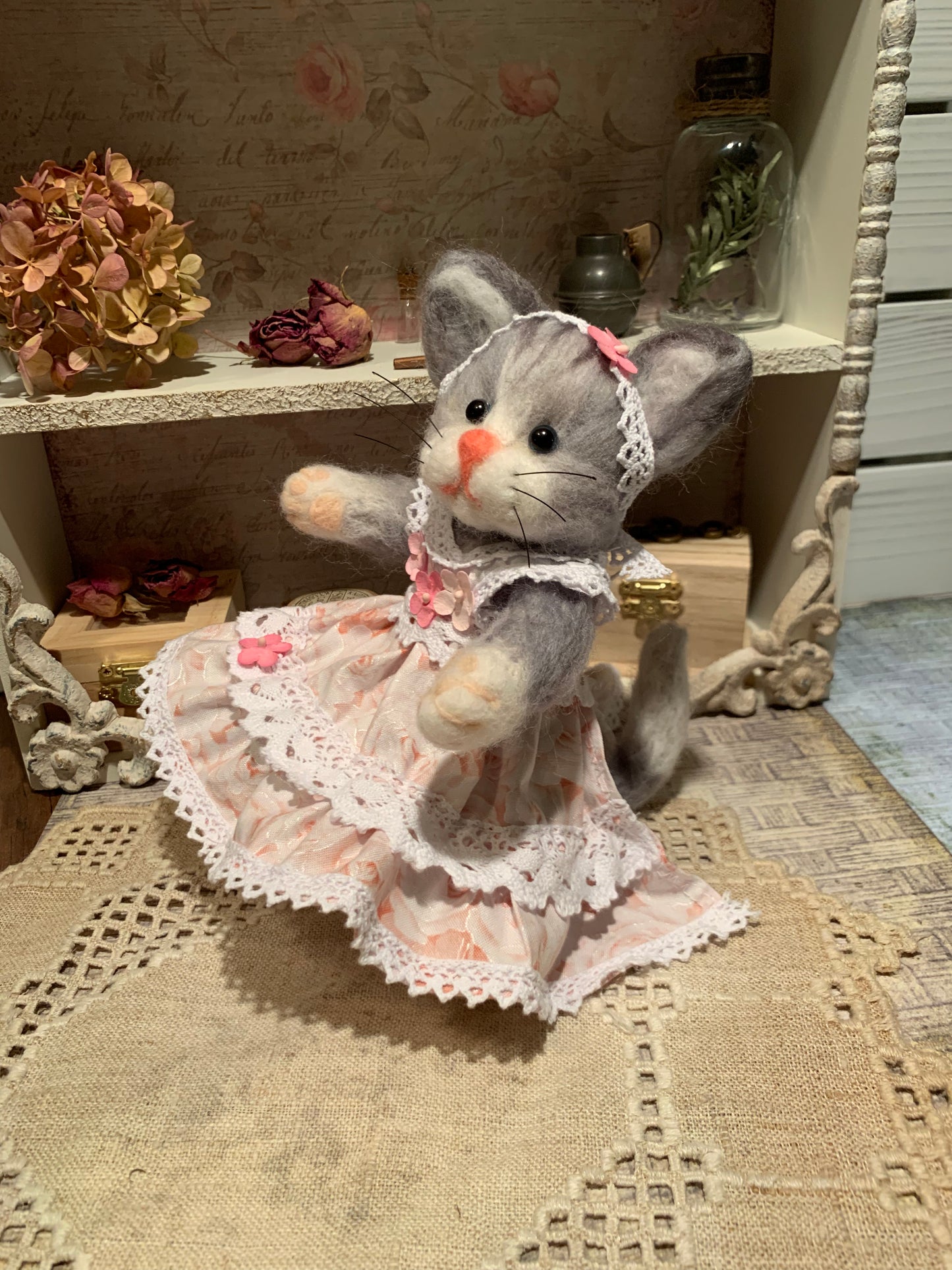 Felicia the Cat, a natural fiber friend, felt animal, OOAK