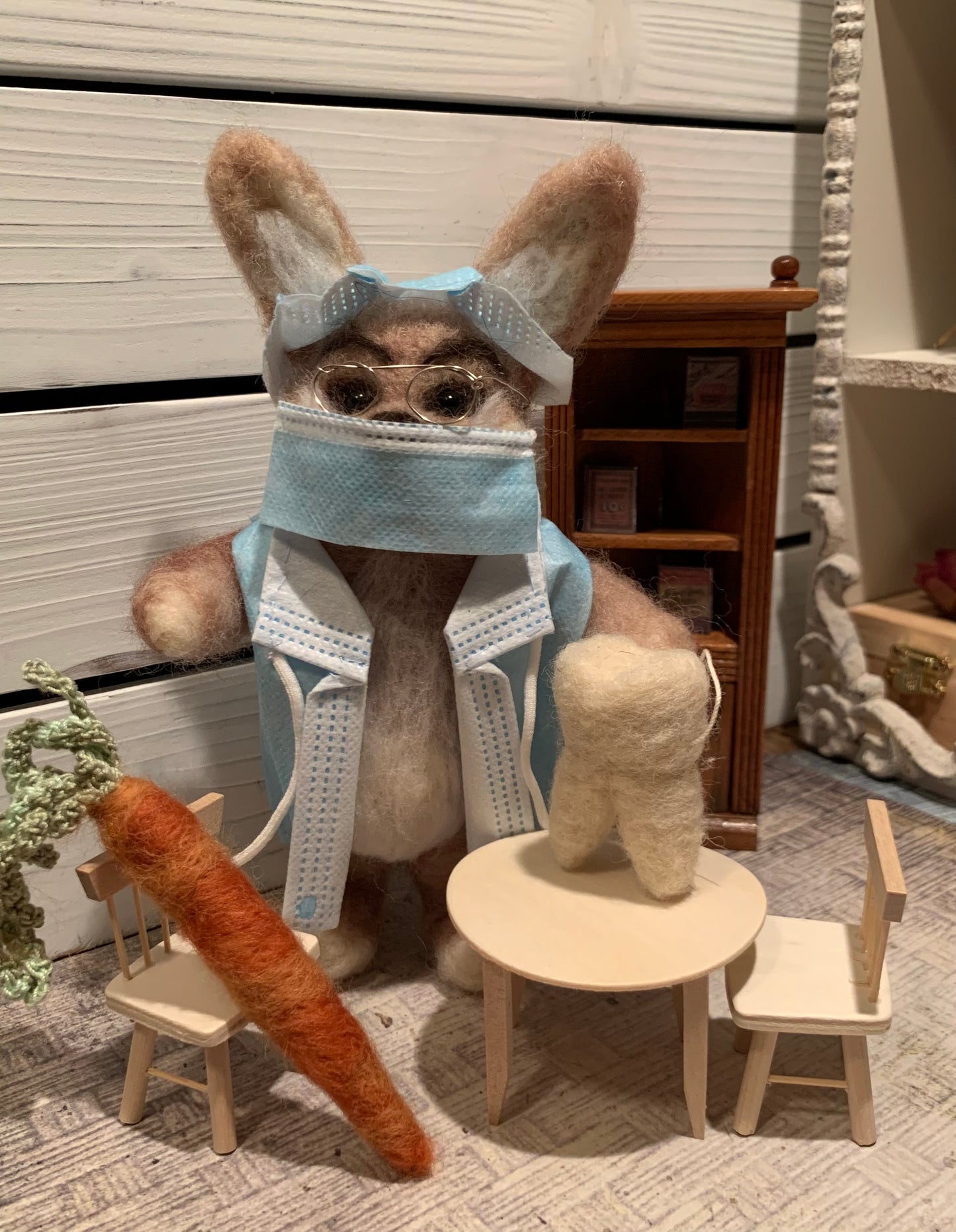 Dr Benjamin Cornelius, a natural fiber friend, felt animal, bunny rabbit OOAK